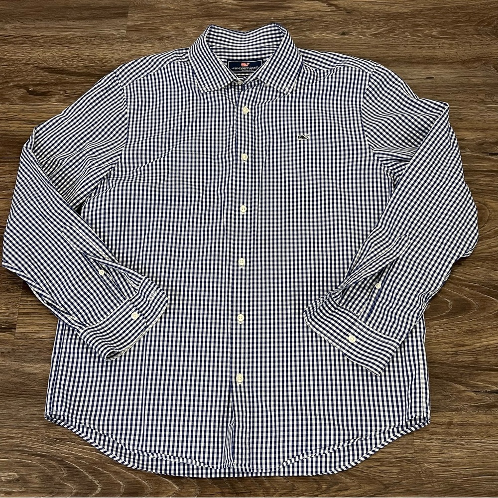 Vineyard Vines Men's Blue Plaid Long Sleeveeve Button‎ Down Large Whale Shirt